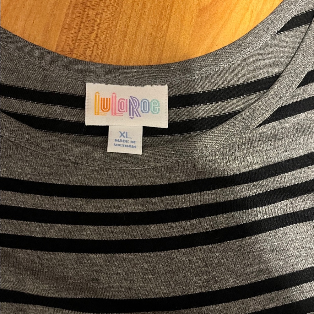 LuLaRoe Gray and Black Striped High Low Dress - Picture 2 of 6